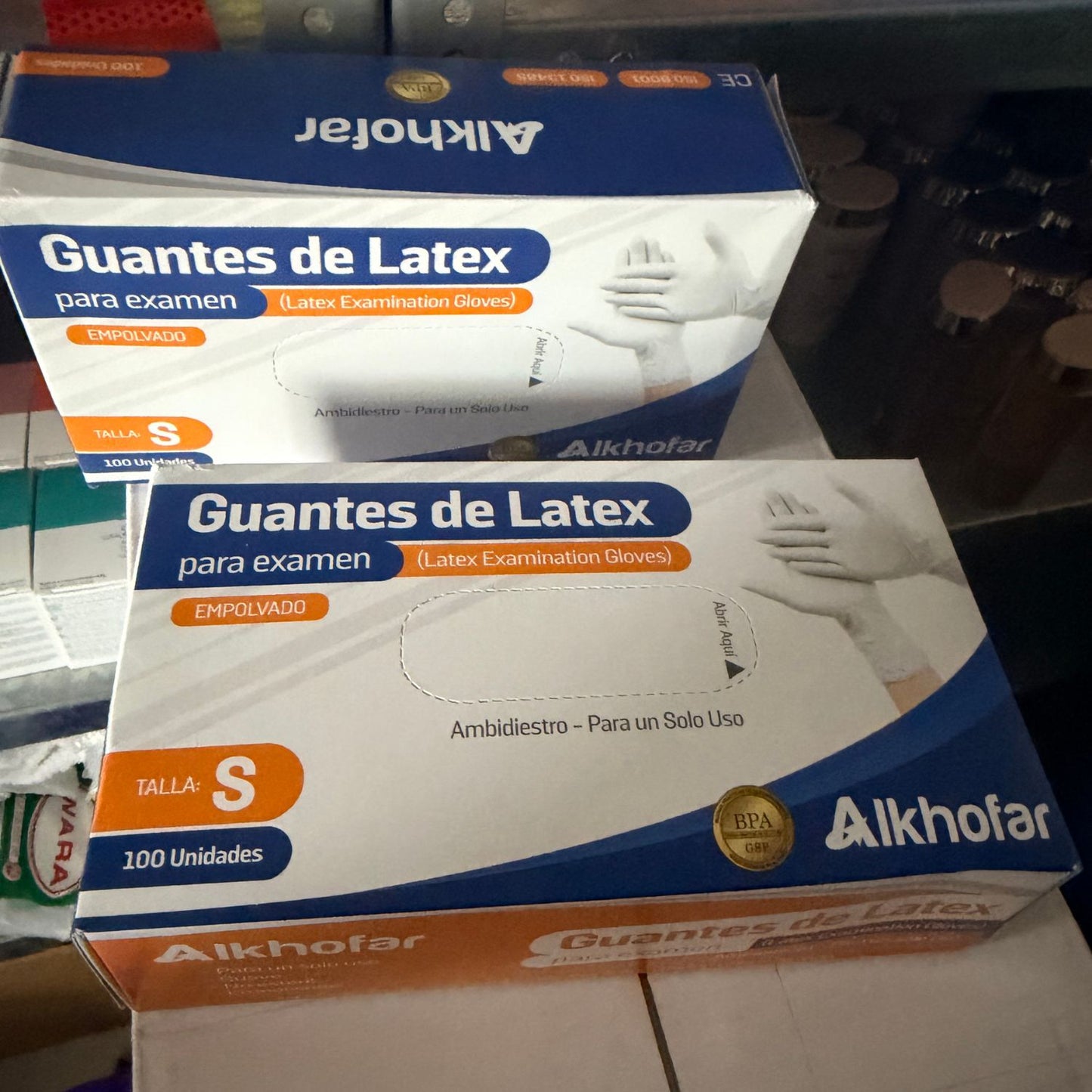 Cajas reales de guantes de látex Alkhofar talla S