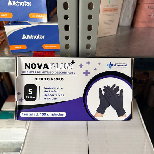 Caja real de guantes de nitrilo negro Nova Plus talla S