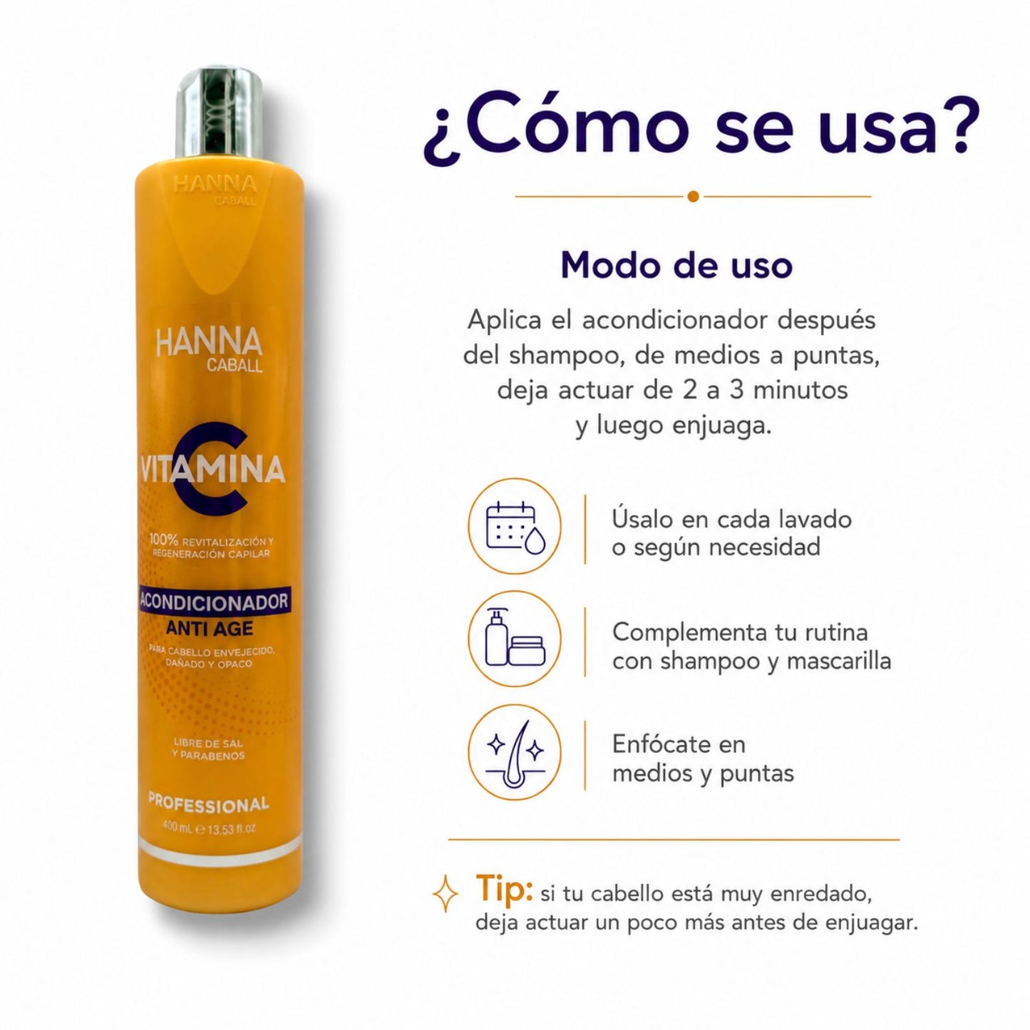 Hanna Caball Acondicionador Vitamina C 400 ml para cabello opaco o con falta de brillo