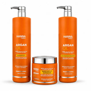Pack Hanna Caball Argan Oil con shampoo 1L, acondicionador 1L y mascarilla