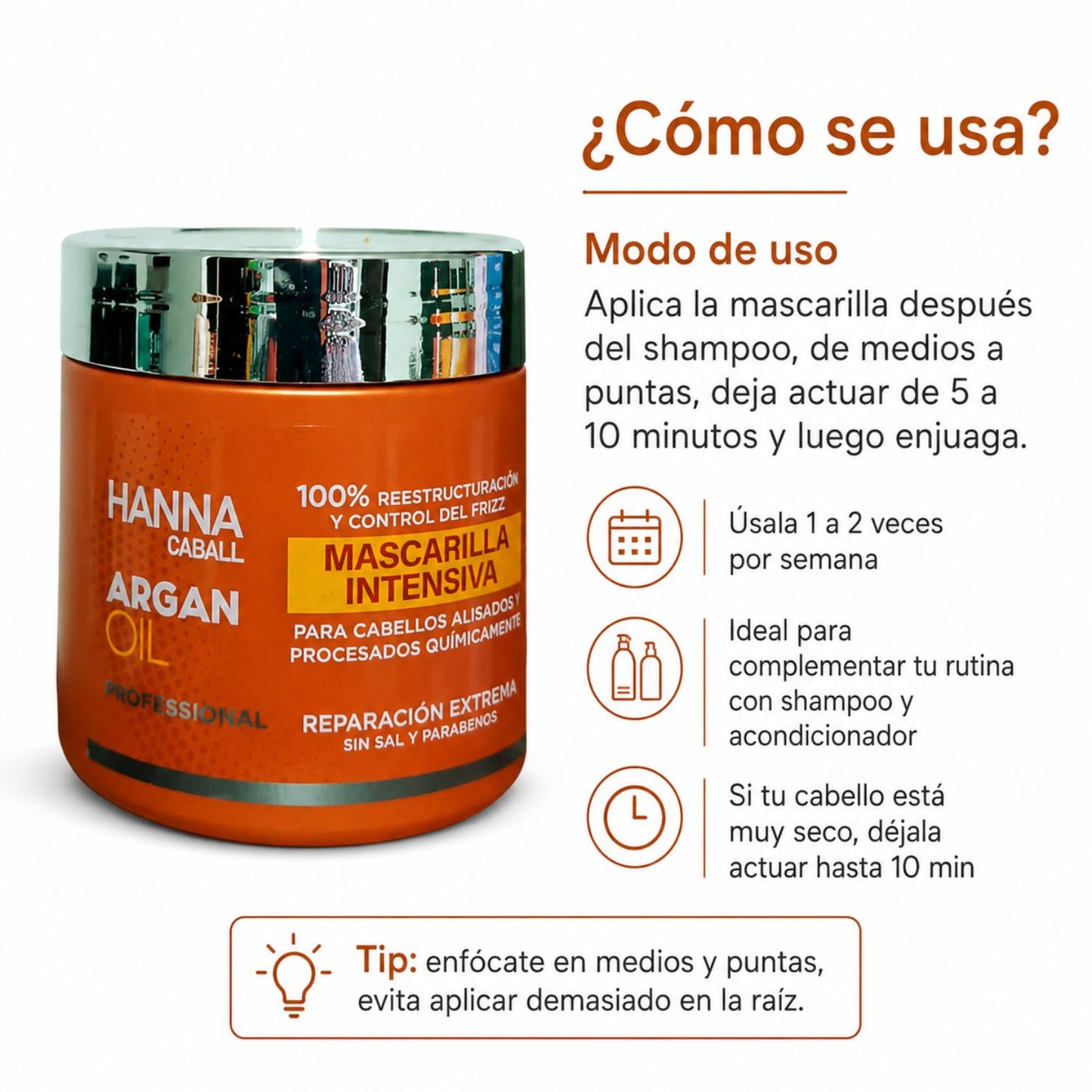Hanna Caball Mascarilla Argan Oil 400 ml para cabello seco, opaco o áspero