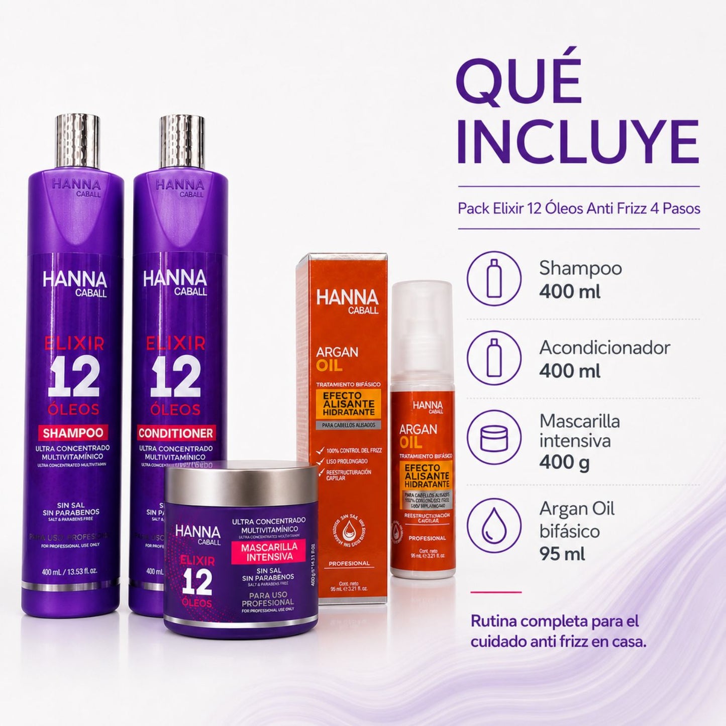 Hanna Caball Pack Elixir 12 Óleos Anti Frizz 4 Pasos