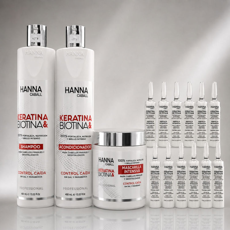 Pack Keratina & Biotina 4 Pasos + 12 Ampollas Hanna Caball