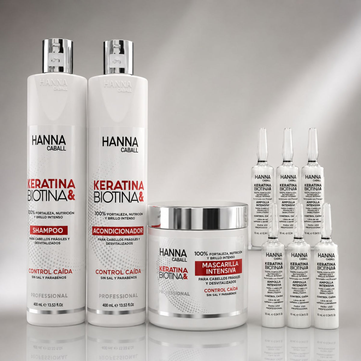Hanna Caball Keratina y Biotina Pack 4 Pasos + 6 Ampollas Control Caída