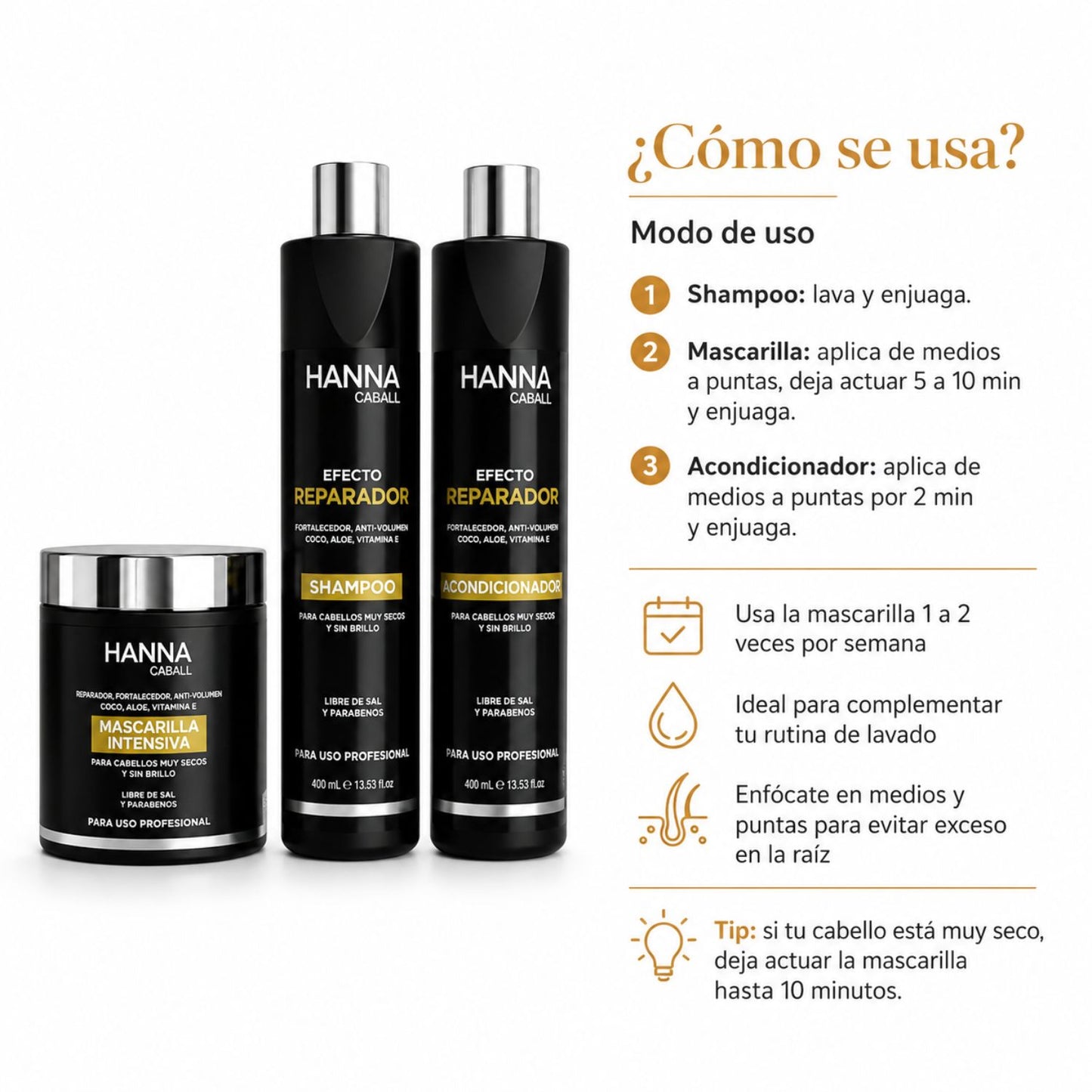 Hanna Caball Pack Reparación Anti-Frizz 400 ml x3