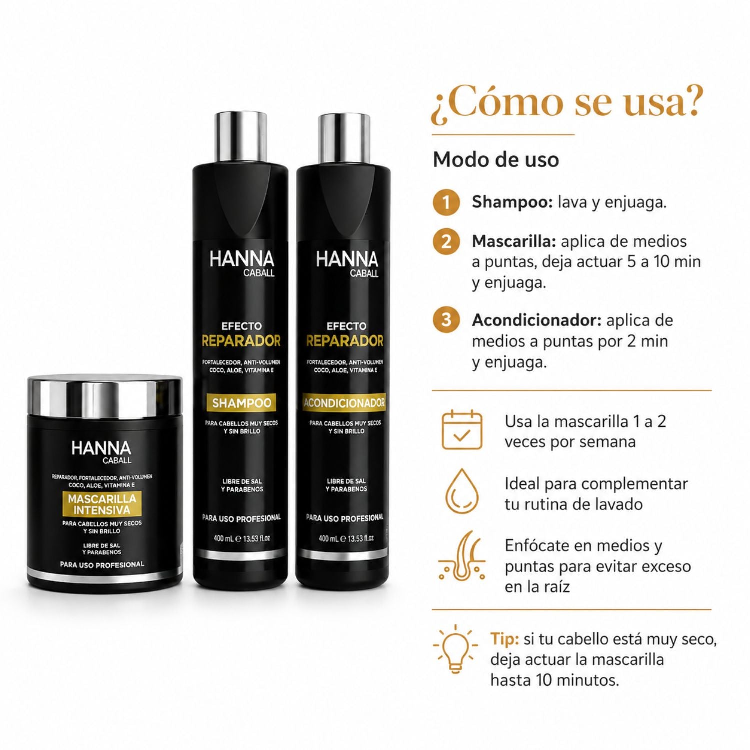 Hanna Caball Pack Reparación Anti-Frizz 400 ml x3
