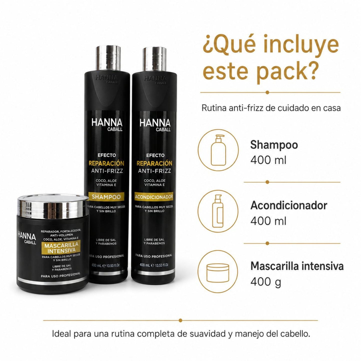 Hanna Caball Pack Reparación Anti-Frizz 400 ml x3