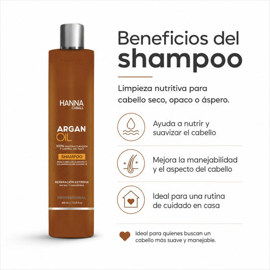 Hanna Caball Shampoo Argan Oil 400 ml para cabello seco, opaco o áspero