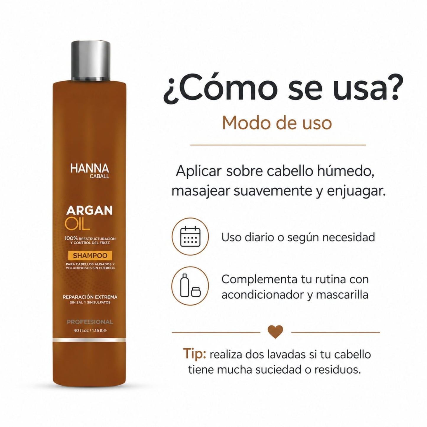 Hanna Caball Shampoo Argan Oil 400 ml para cabello seco, opaco o áspero