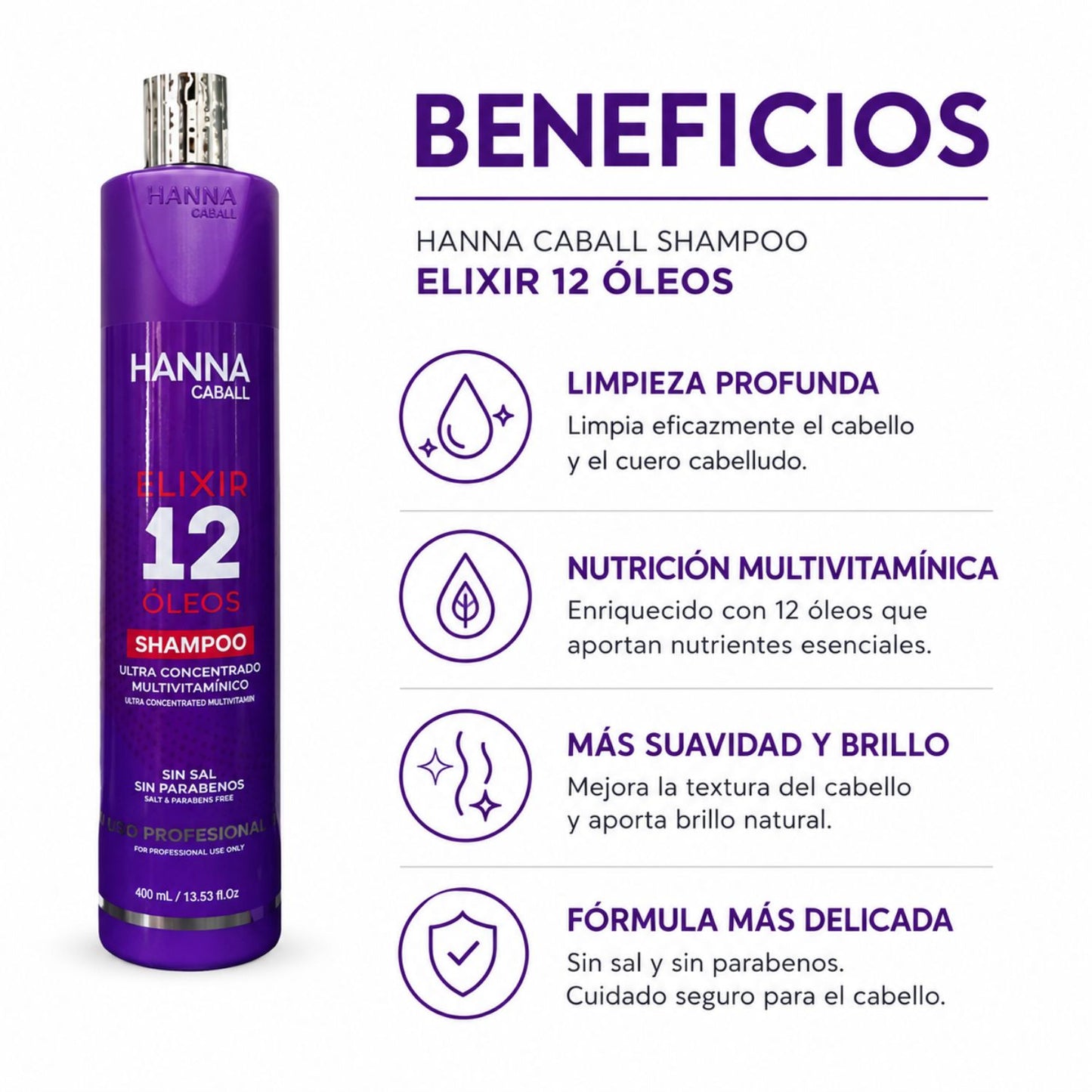 Hanna Caball Shampoo Elixir 12 Óleos 400 ml