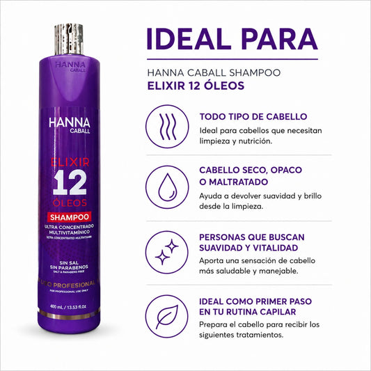 Hanna Caball Shampoo Elixir 12 Óleos 400 ml