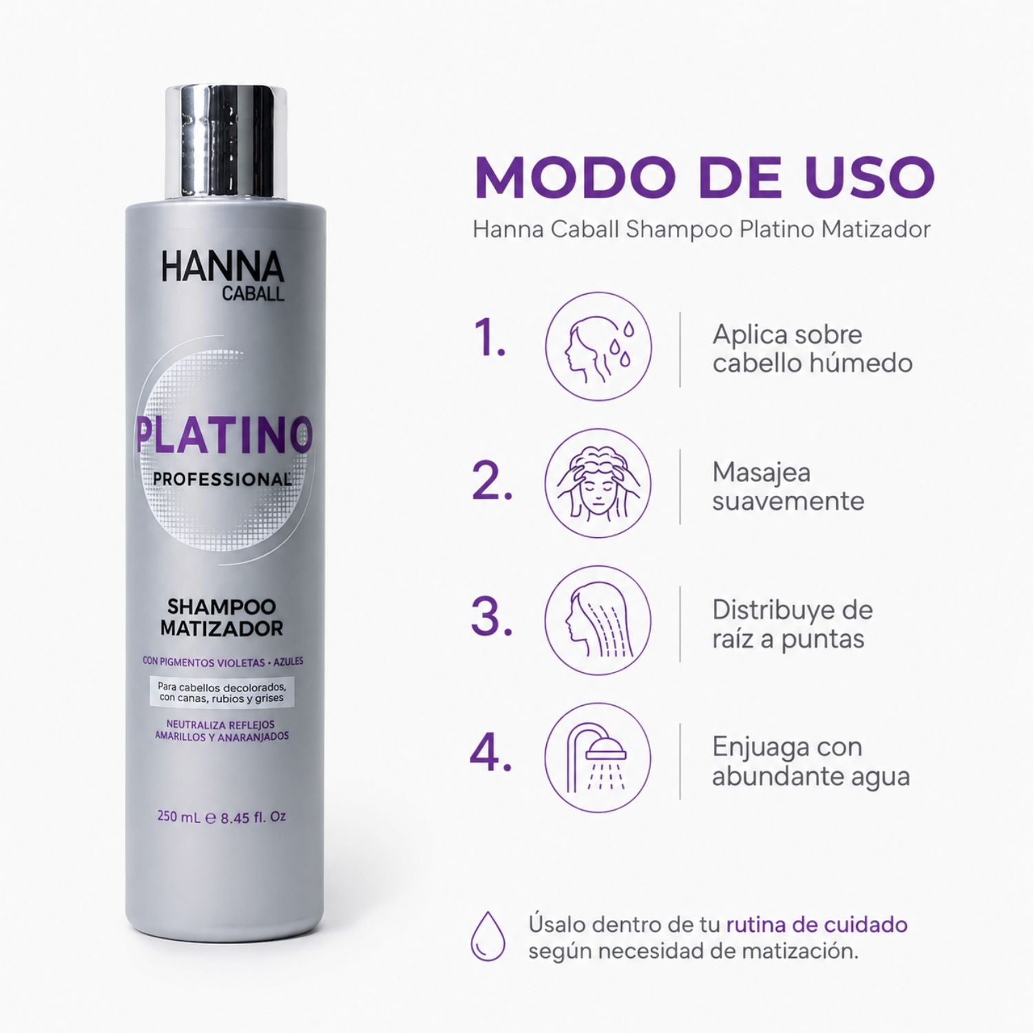 Hanna Caball Shampoo Platino Matizador 400 ml para rubios