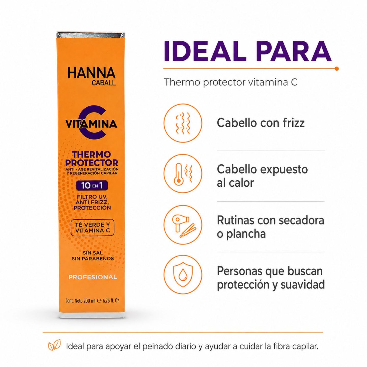 Hanna Caball Termoprotector Vitamina C 10 en 1 para cabello opaco o con falta de brillo