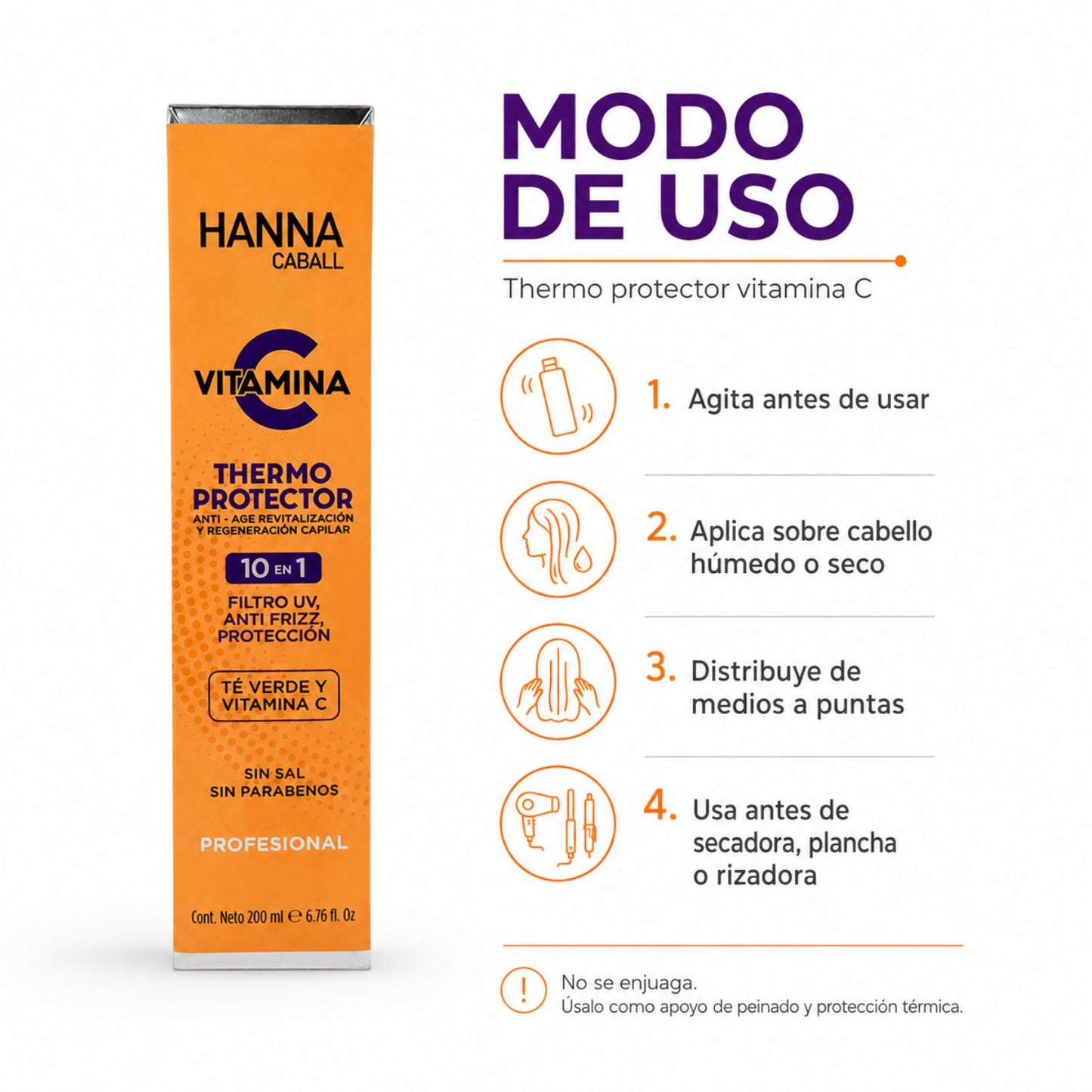 Hanna Caball Termoprotector Vitamina C 10 en 1 para cabello opaco o con falta de brillo