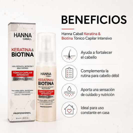 Hanna Caball Tónico capilar Keratina & Biotina anticaída 50 ml para cabello con frizz, rebelde o difícil de manejar