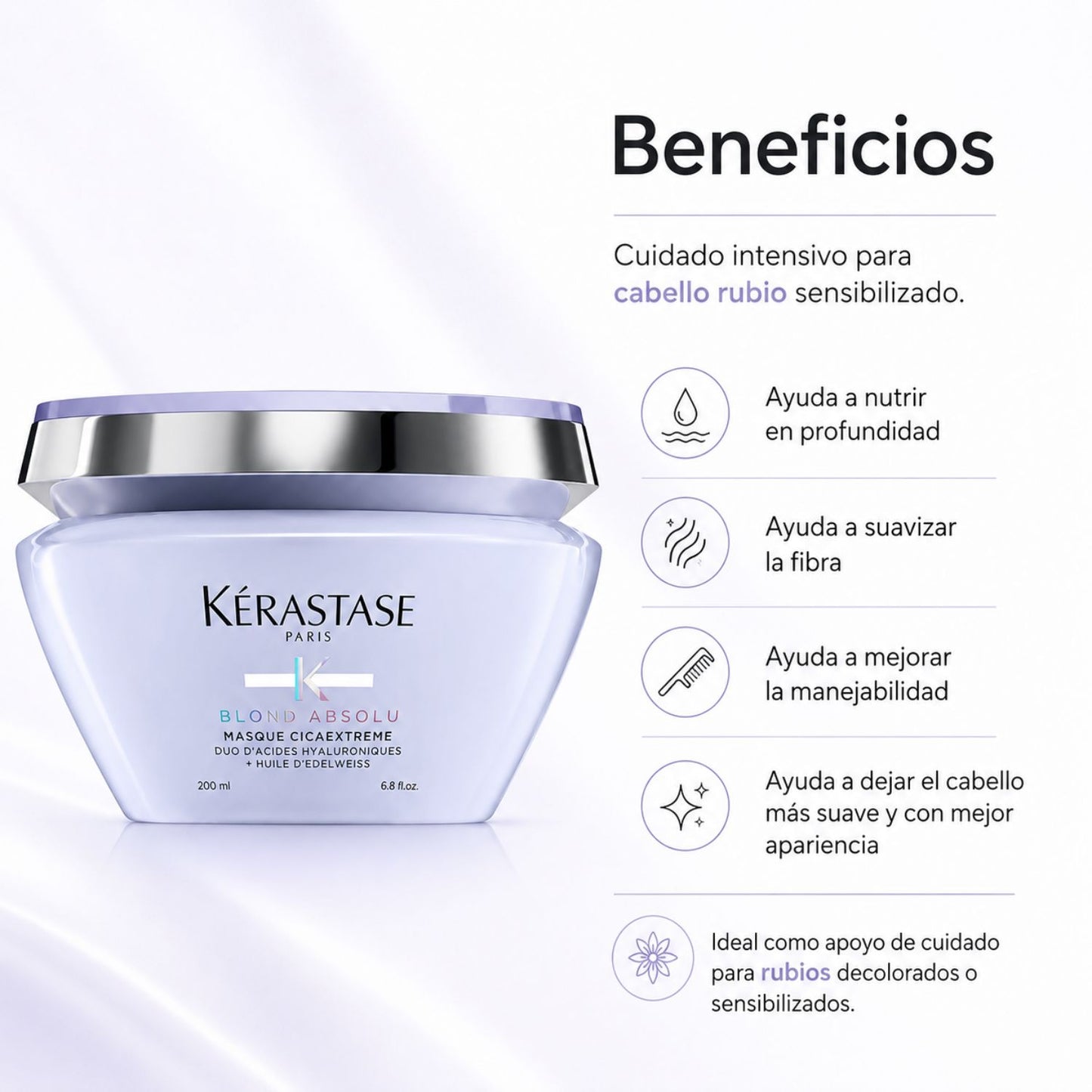 Kérastase Blond Absolu Masque Cicaextreme 200 ml para Cabello Rubio Decolorado