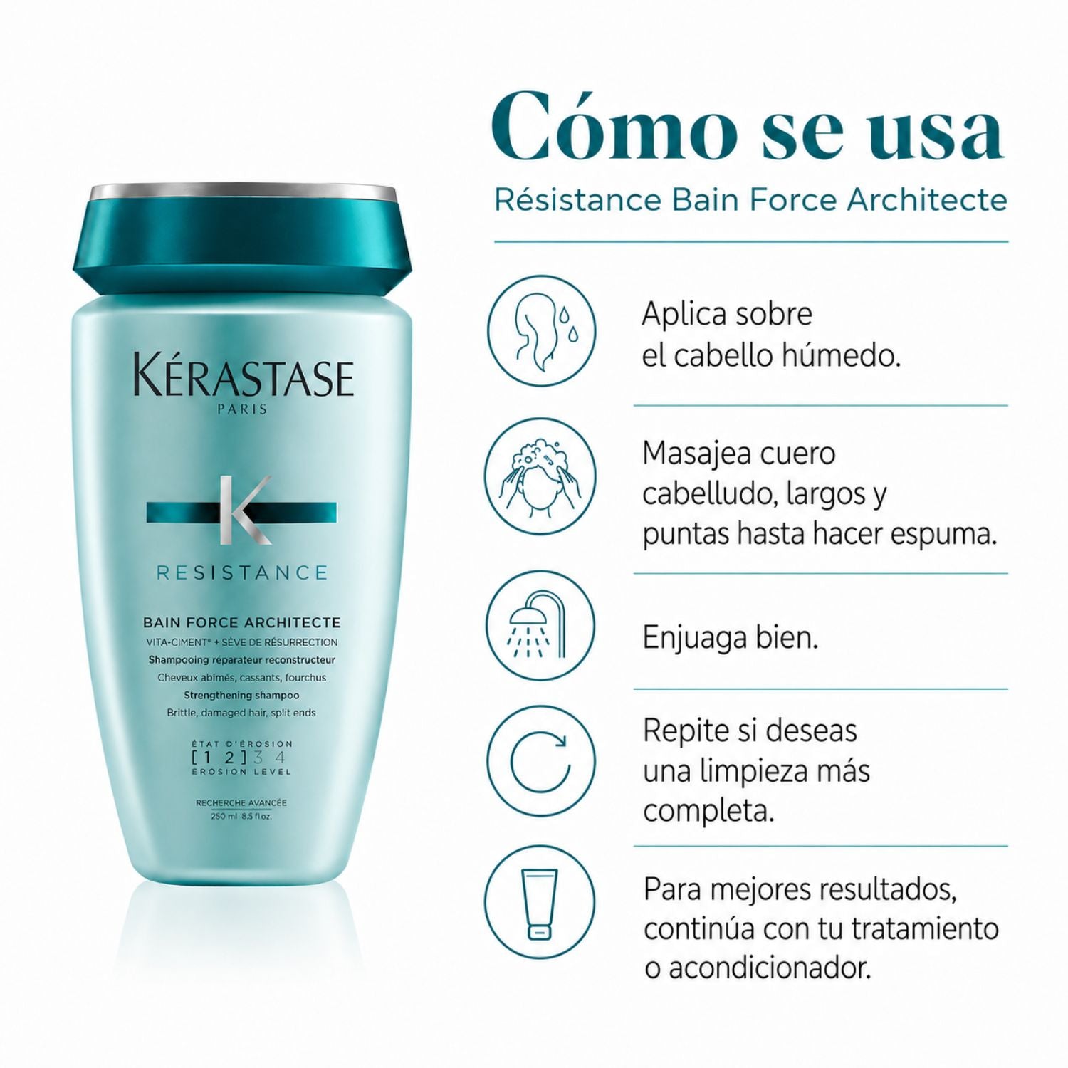 Kérastase Résistance Force Architecte Bain Force Architecte 250 ml: modo de uso y aplicación paso a paso