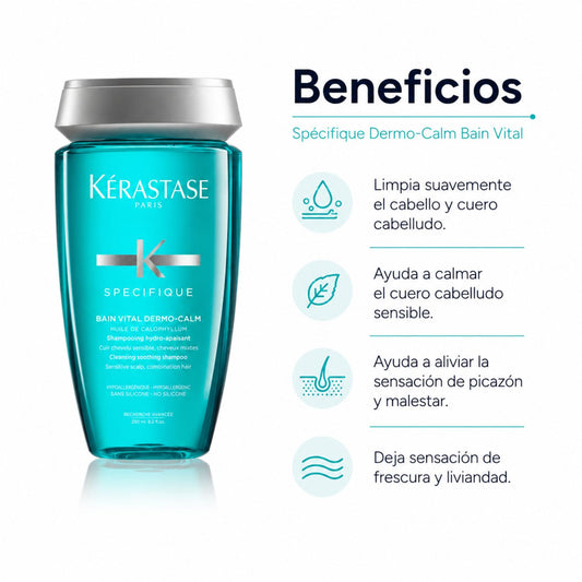 Kérastase Spécifique Dermo-Calm Bain Vital Shampoo cuero cabelludo sensible 250 ml para cuero cabelludo graso, sensible o con necesidad de…
