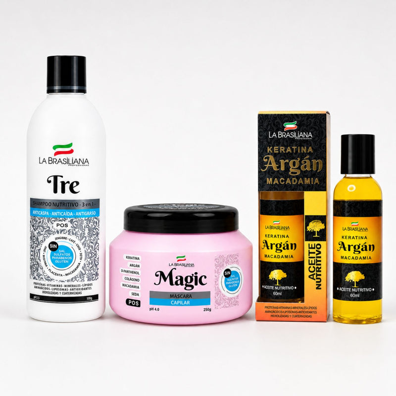 La Brasiliana Pack Tre Shampoo 3 en 1 + Magic Pos + Aceite de Argán