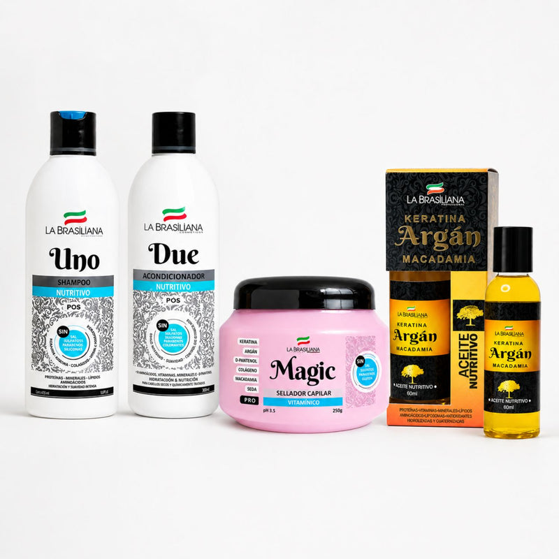 La Brasiliana Pack Uno Shampoo + Due Reacondicionador + Magic Pro + Aceite