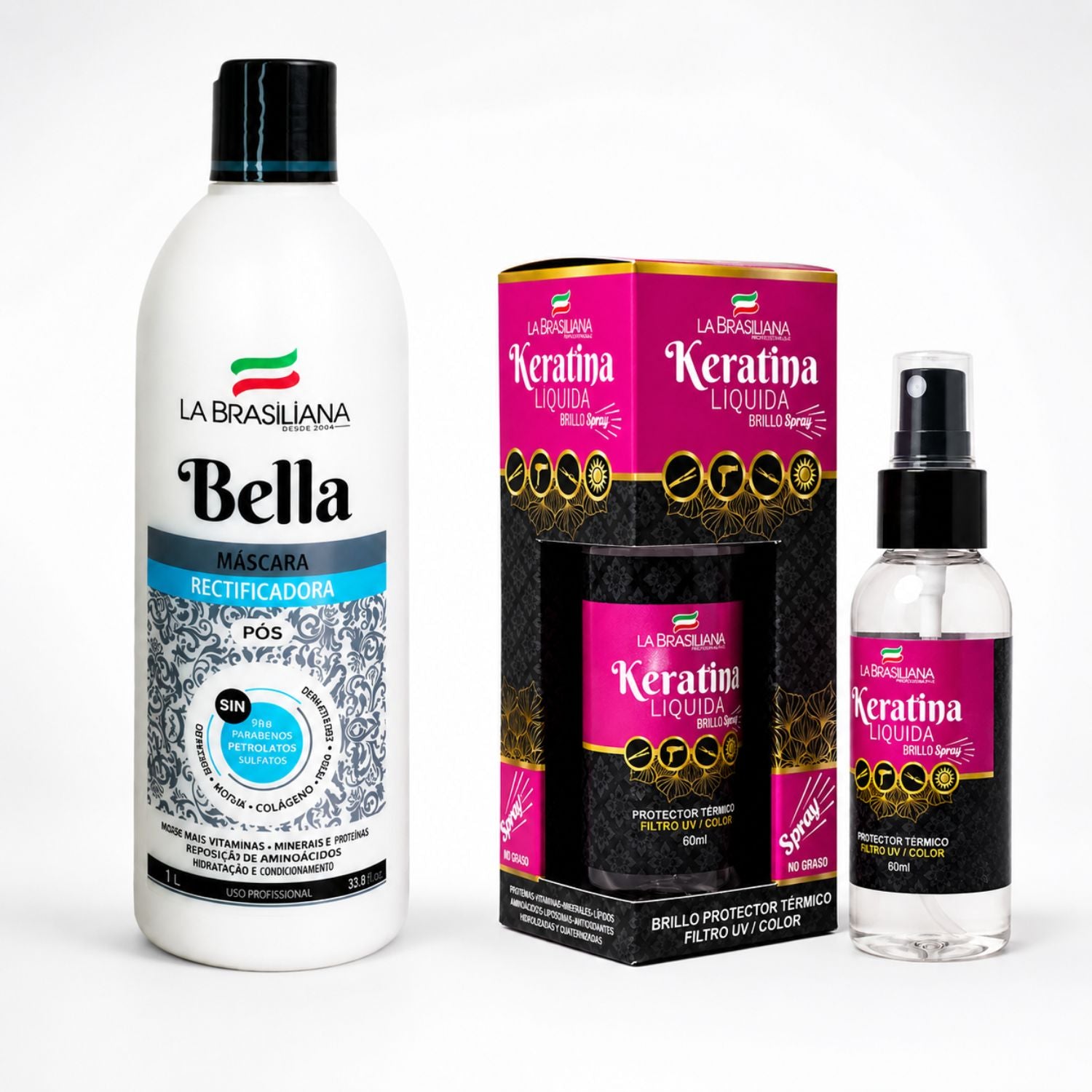 La Brasiliana Pack Bella Máscara + Protector Térmico Keratina Líquida