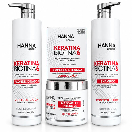 Pack Keratina & Biotina 4 Productos con Ampollas 1 L Hanna Caball, fotografía de catálogo