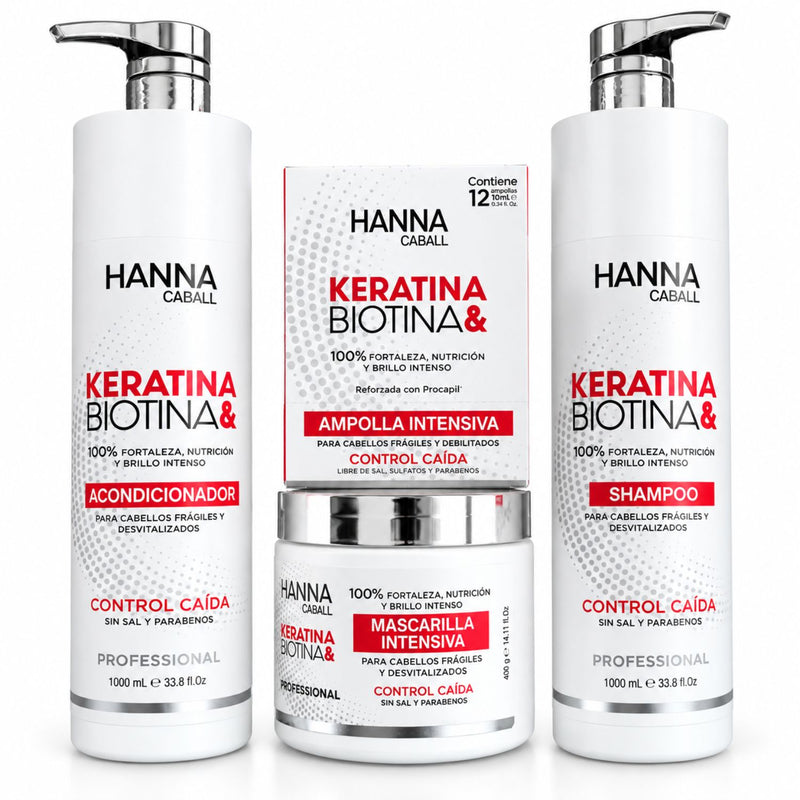 Pack Keratina & Biotina 4 Productos con Ampollas 1 L Hanna Caball