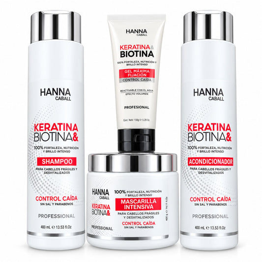Pack Keratina & Biotina 4 Productos con Gel 400 ml Hanna Caball, fotografía de catálogo
