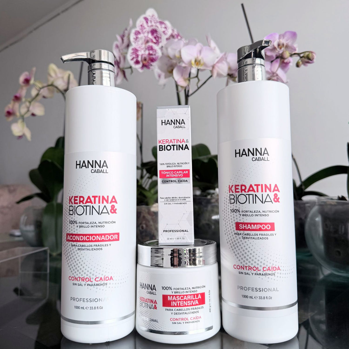 Pack Keratina & Biotina 4 Productos con Tónico 1 L Hanna Caball, fotografía real del pack
