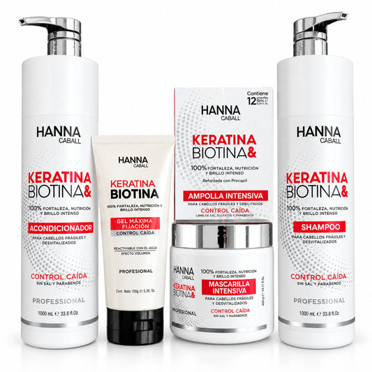 Pack Keratina & Biotina 5 Productos con Gel y Ampollas 1 L Hanna Caball, fotografía de catálogo