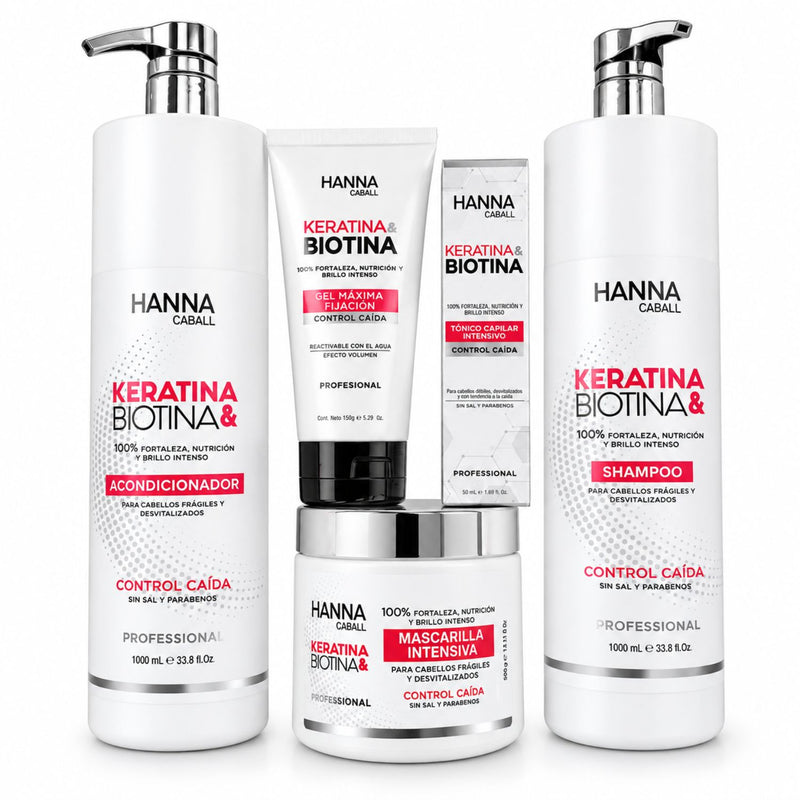 Pack Keratina & Biotina 5 Productos con Tónico y Gel 1 L Hanna Caball