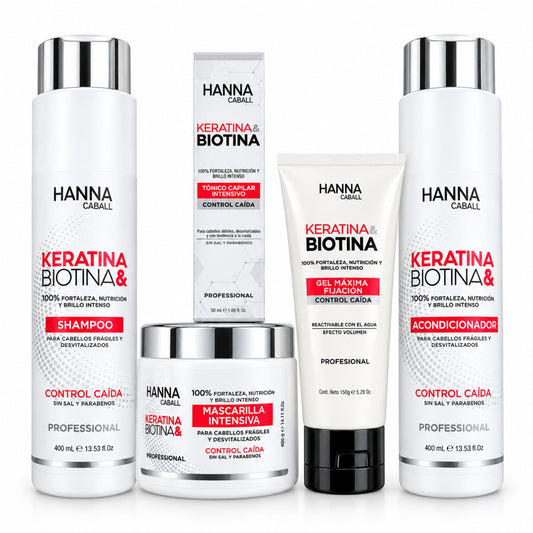 Pack Keratina & Biotina 5 Productos con Tónico y Gel 400 ml Hanna Caball, fotografía de catálogo