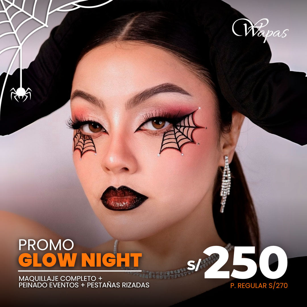 Promo Glow Night: maquillaje, peinado y pestañas rizadas