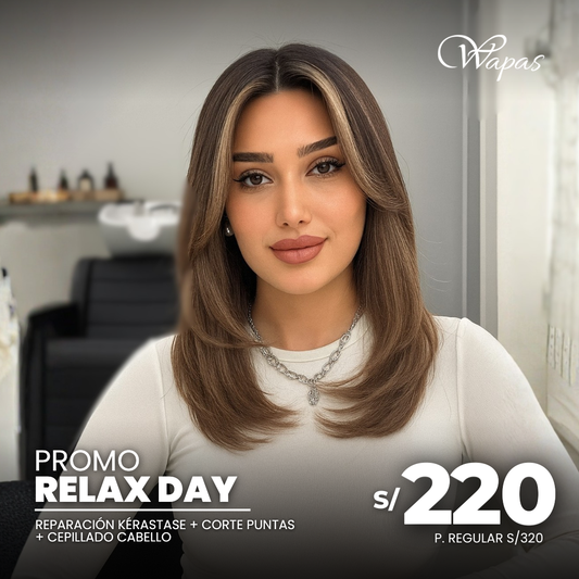 Mujer con cabello tratado con Kérastase en Wapas GCC. Servicio Relax Day: reparación capilar, corte de puntas y cepillado profesional.