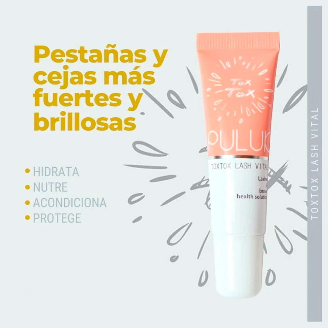 Banner Puluk ToxTox Lash Vital para pestañas y cejas más fuertes y brillosas, hidrata nutre acondiciona y protege en Wapas GCC