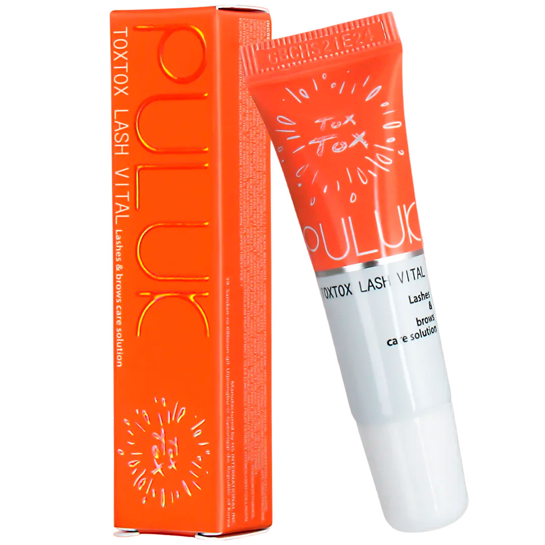 Puluk ToxTox Lash Vital botox reestructurante para pestañas y cejas con caja naranja, ideal post lifting de pestañas y laminado de cejas en Wapas GCC