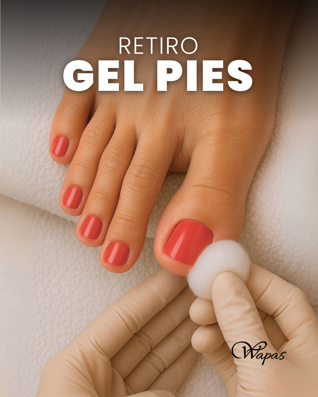 Retiro de esmalte gel en uñas de pies rojas, servicio de pedicure en Wapas GCC salón de belleza en San Isidro Lima Perú.