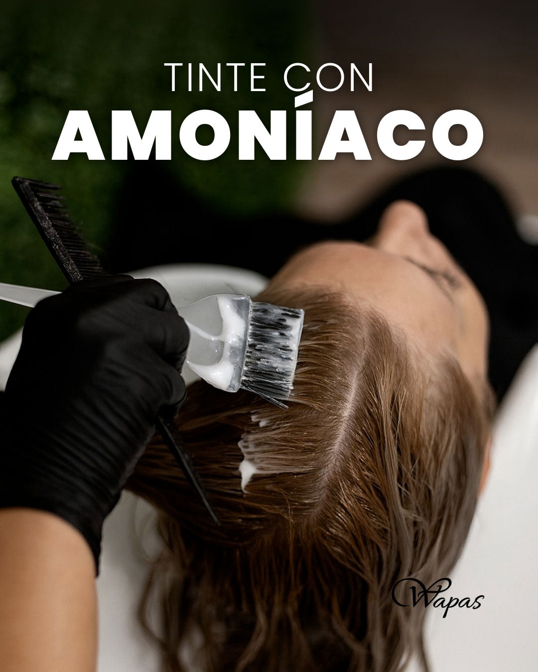 Aplicación de tinte con amoníaco en cabello rubio, coloración profesional en Wapas GCC, salón de belleza en San Isidro Lima.