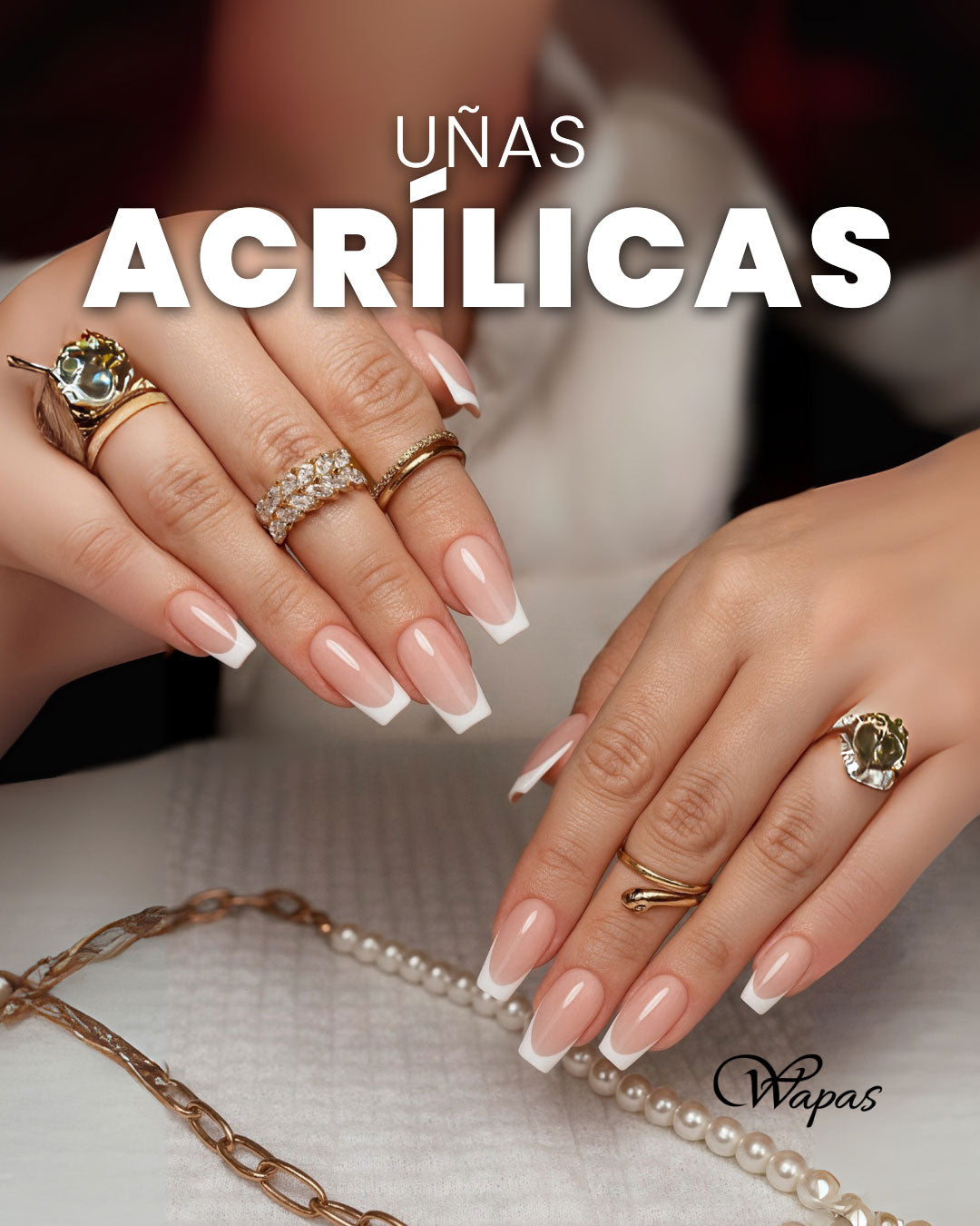 Uñas acrílicas francesas nude en Wapas GCC, salón de belleza en San Isidro, Lima, Perú.